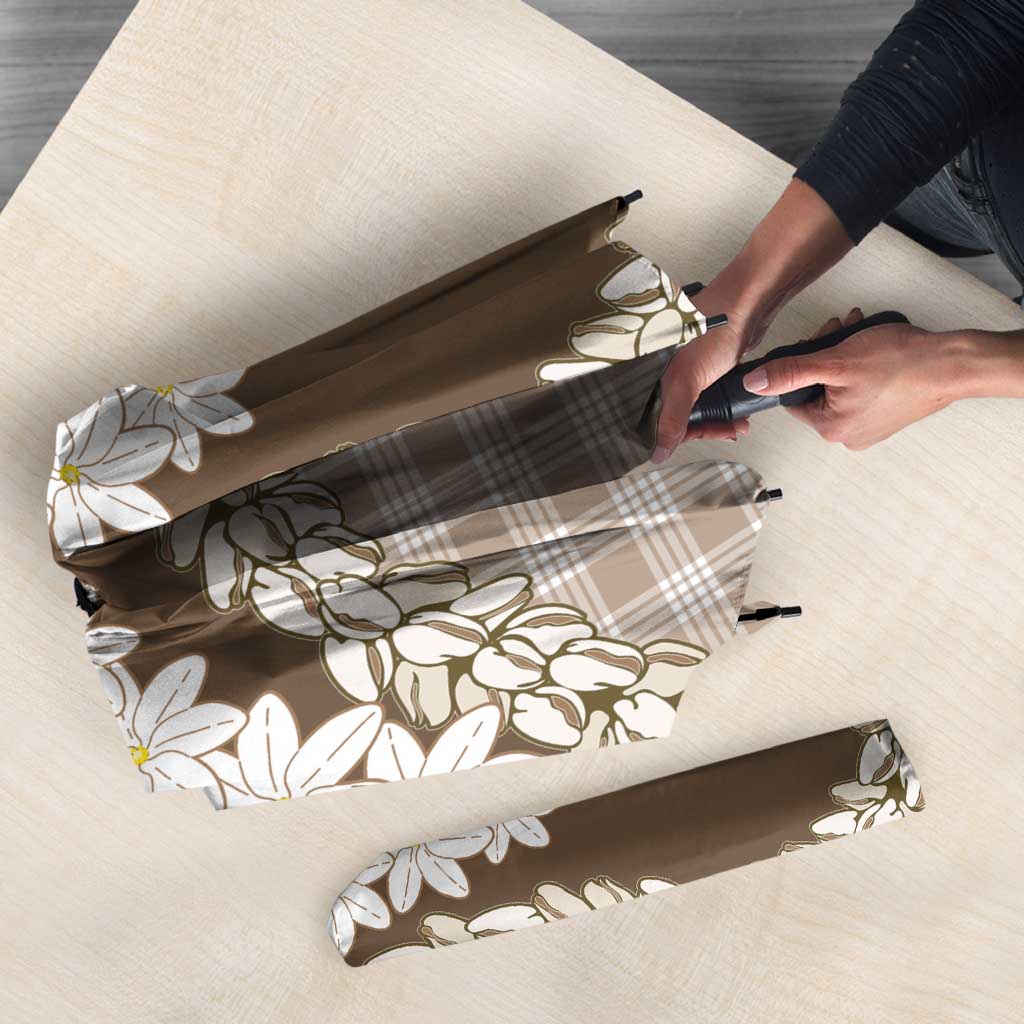 Brown Hawaii Tiare and Shell Lei Umbrella Hawaiian Palaka Luxury Vibes LT14 - Polynesian Pride
