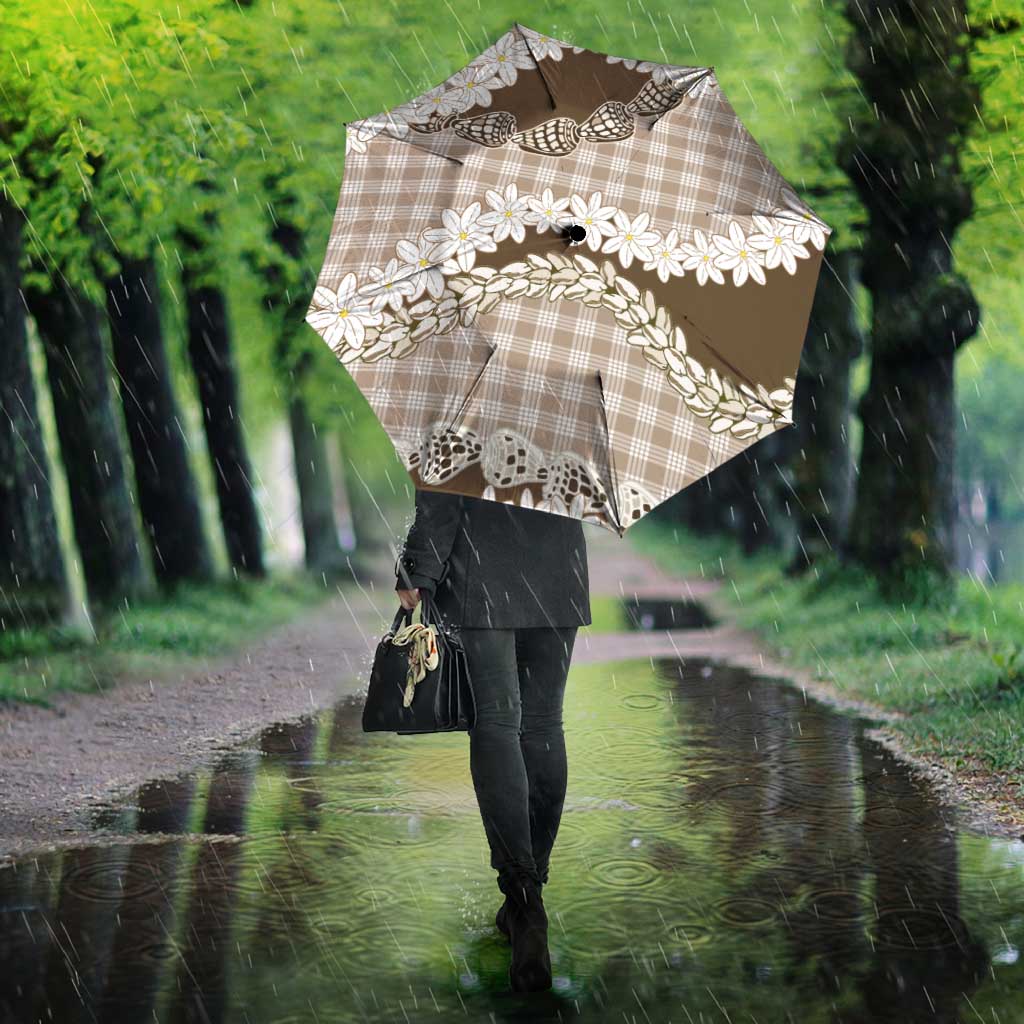 Brown Hawaii Tiare and Shell Lei Umbrella Hawaiian Palaka Luxury Vibes LT14 - Polynesian Pride