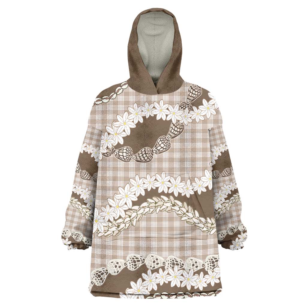 Brown Hawaii Tiare and Shell Lei Wearable Blanket Hoodie Hawaiian Palaka Luxury Vibes - Polynesian Pride