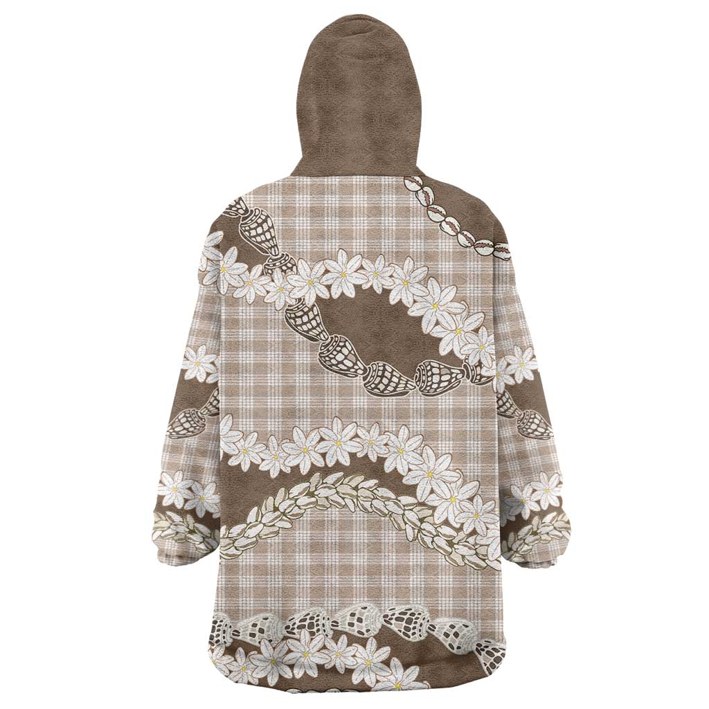 Brown Hawaii Tiare and Shell Lei Wearable Blanket Hoodie Hawaiian Palaka Luxury Vibes LT14 - Polynesian Pride
