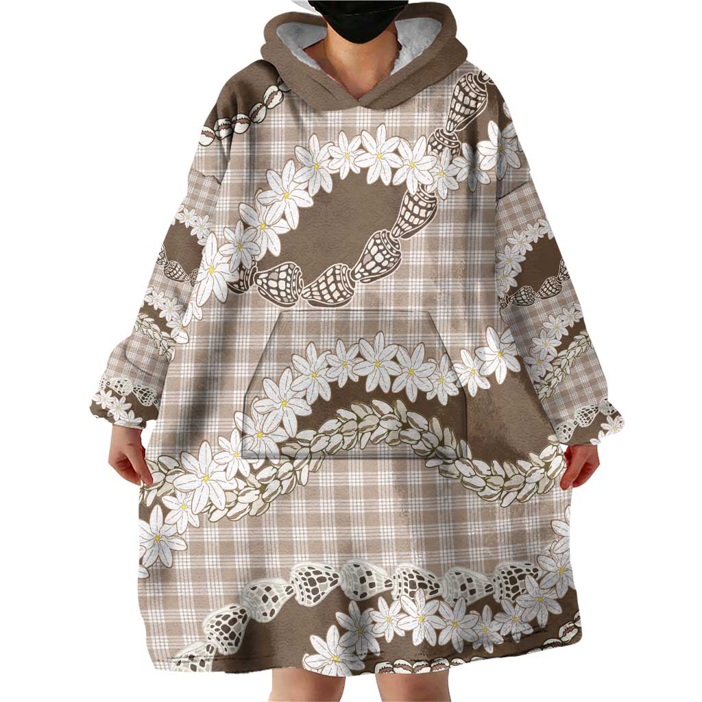Brown Hawaii Tiare and Shell Lei Wearable Blanket Hoodie Hawaiian Palaka Luxury Vibes LT14 - Polynesian Pride