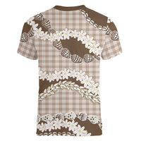 Brown Hawaii Tiare and Shell Lei Women V-Neck T-Shirt Hawaiian Palaka Luxury Vibes - Polynesian Pride