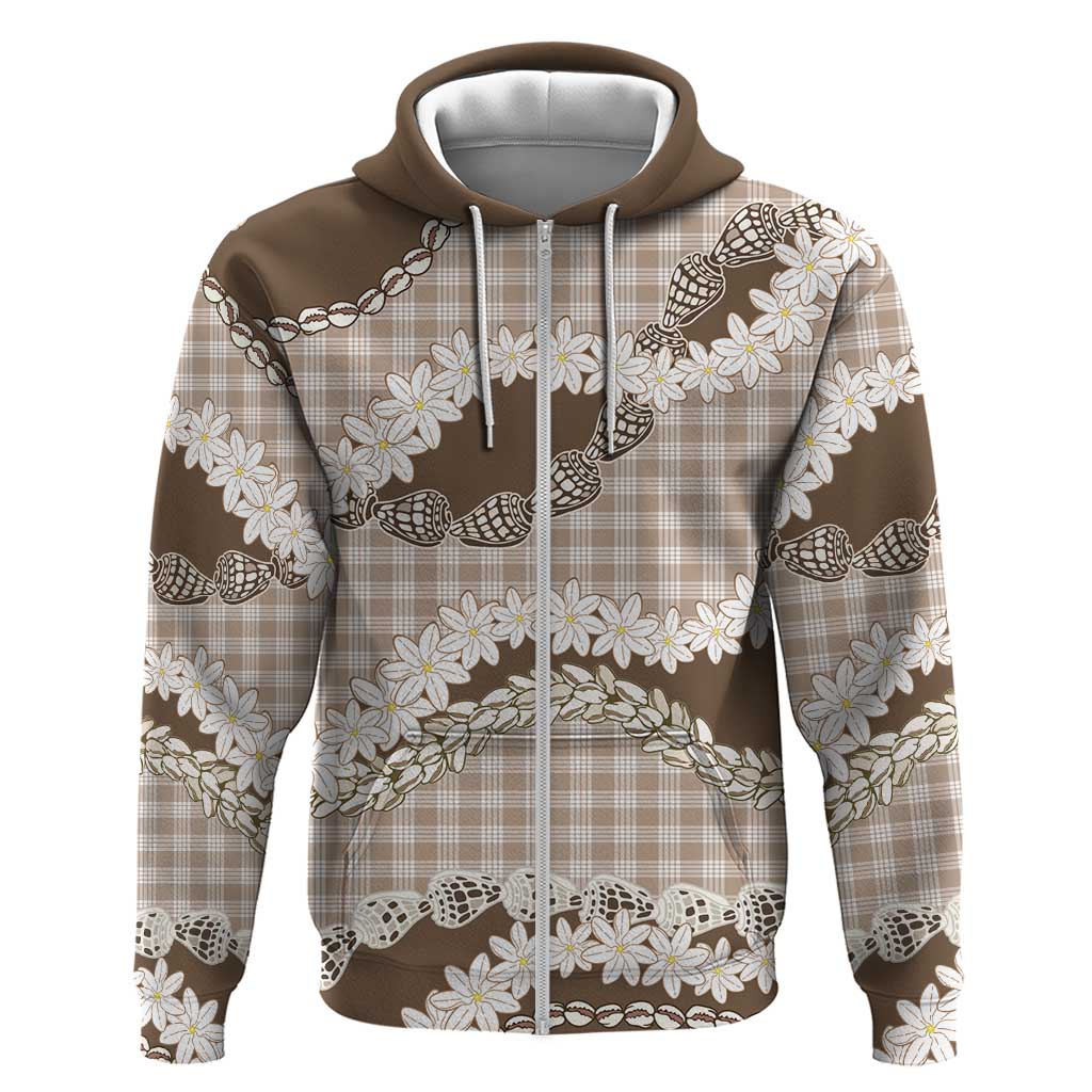 Brown Hawaii Tiare and Shell Lei Zip Hoodie Hawaiian Palaka Luxury Vibes LT14 Zip Hoodie Brown - Polynesian Pride
