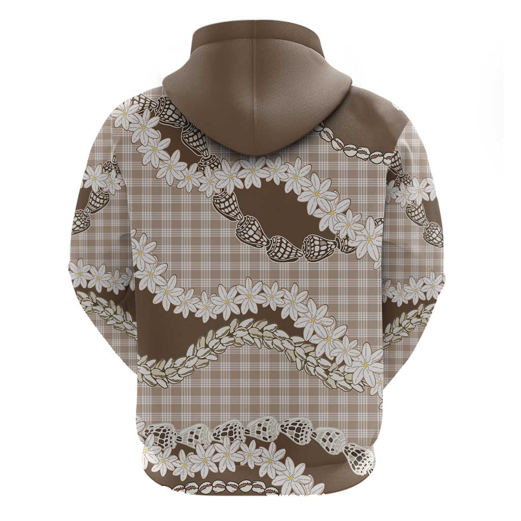 Brown Hawaii Tiare and Shell Lei Zip Hoodie Hawaiian Palaka Luxury Vibes LT14 - Polynesian Pride