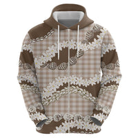 Brown Hawaii Tiare and Shell Lei Zip Hoodie Hawaiian Palaka Luxury Vibes LT14 - Polynesian Pride
