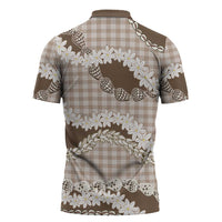 Brown Hawaii Tiare and Shell Lei Zipper Polo Shirt Hawaiian Palaka Luxury Vibes - Polynesian Pride