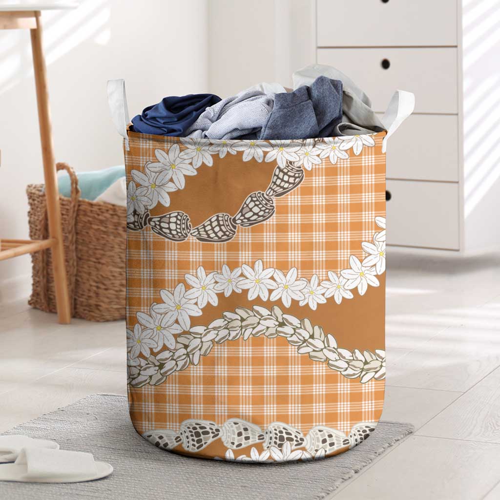 Orange Hawaii Tiare and Shell Lei Laundry Basket Hawaiian Palaka Luxury Vibes LT14 Orange - Polynesian Pride
