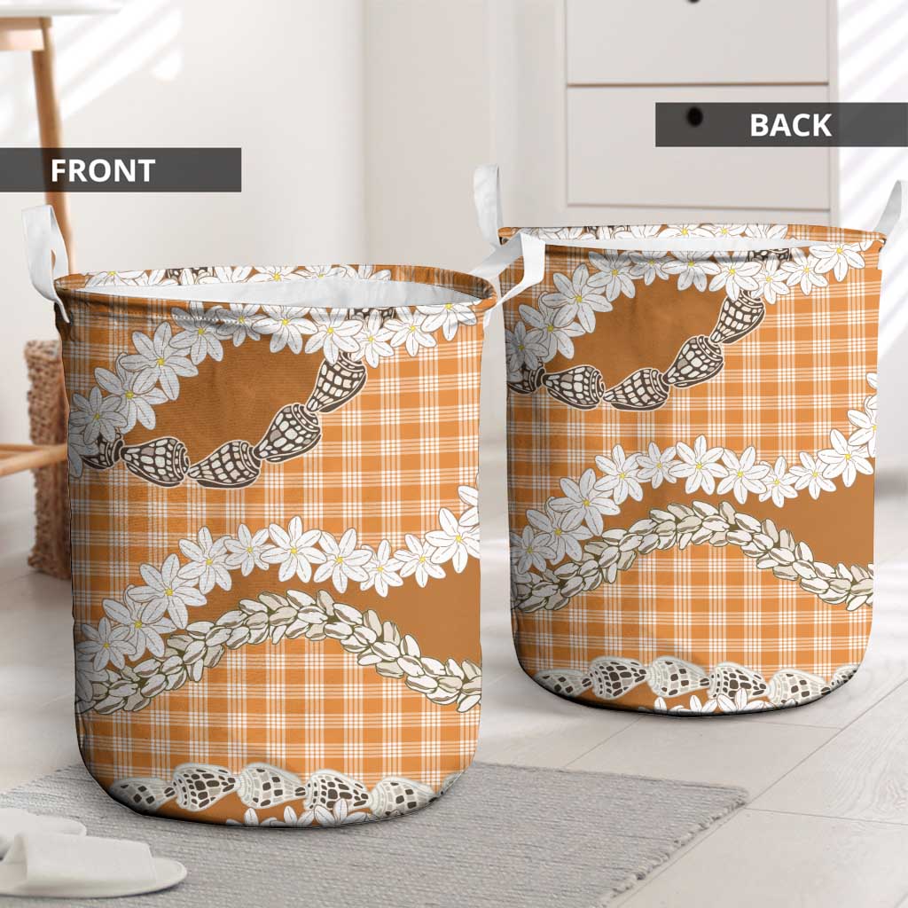 Orange Hawaii Tiare and Shell Lei Laundry Basket Hawaiian Palaka Luxury Vibes LT14 - Polynesian Pride