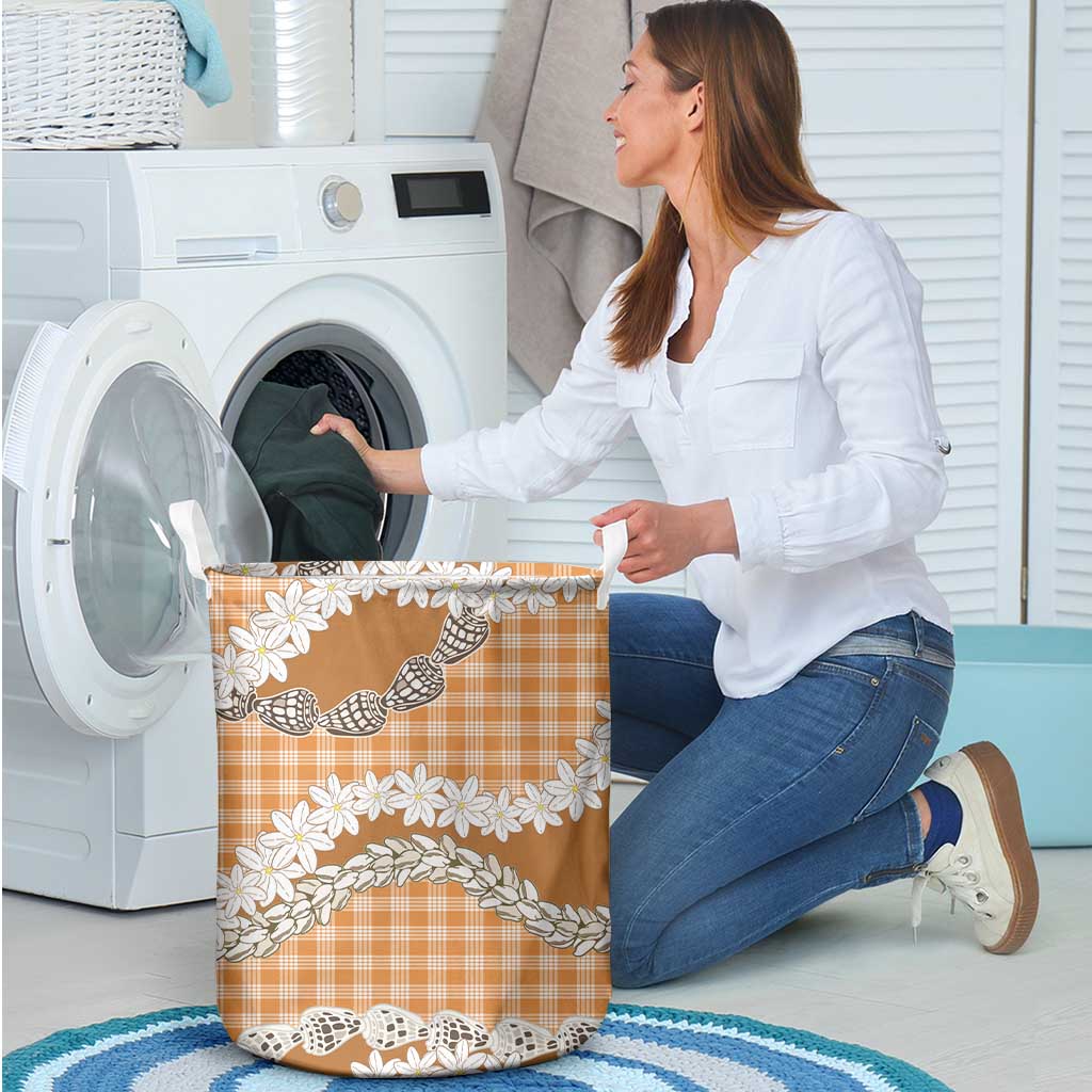 Orange Hawaii Tiare and Shell Lei Laundry Basket Hawaiian Palaka Luxury Vibes LT14 - Polynesian Pride