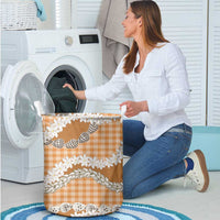 Orange Hawaii Tiare and Shell Lei Laundry Basket Hawaiian Palaka Luxury Vibes LT14 - Polynesian Pride