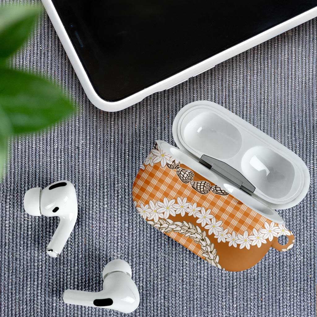 Orange Hawaii Tiare and Shell Lei AirPods Case Hawaiian Palaka Luxury Vibes - Polynesian Pride