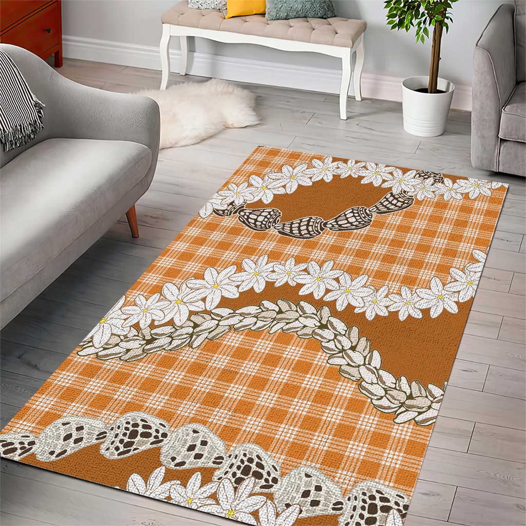 Orange Hawaii Tiare and Shell Lei Area Rug Hawaiian Palaka Luxury Vibes - Polynesian Pride