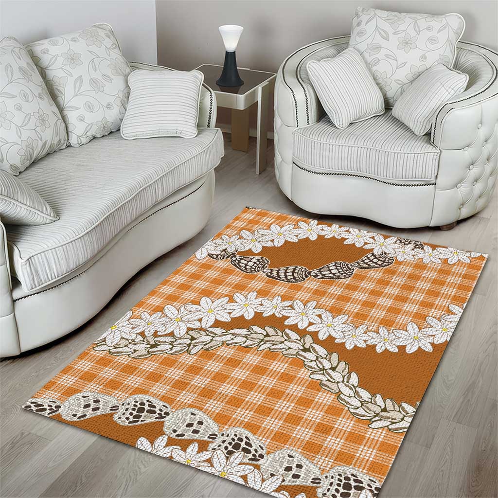 Orange Hawaii Tiare and Shell Lei Area Rug Hawaiian Palaka Luxury Vibes - Polynesian Pride