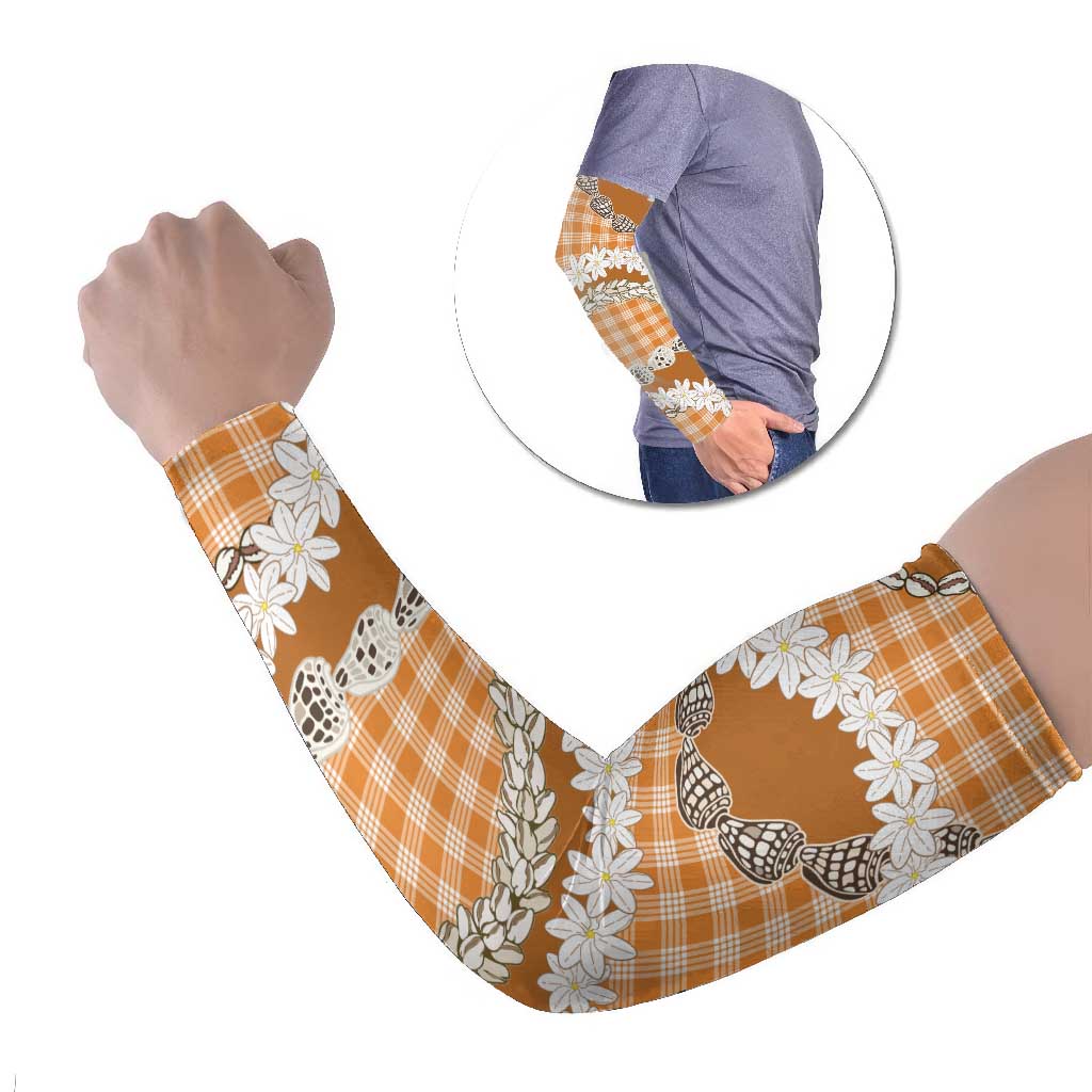 Orange Hawaii Tiare and Shell Lei Arm Sleeves Hawaiian Palaka Luxury Vibes LT14 Set of 2 Orange - Polynesian Pride