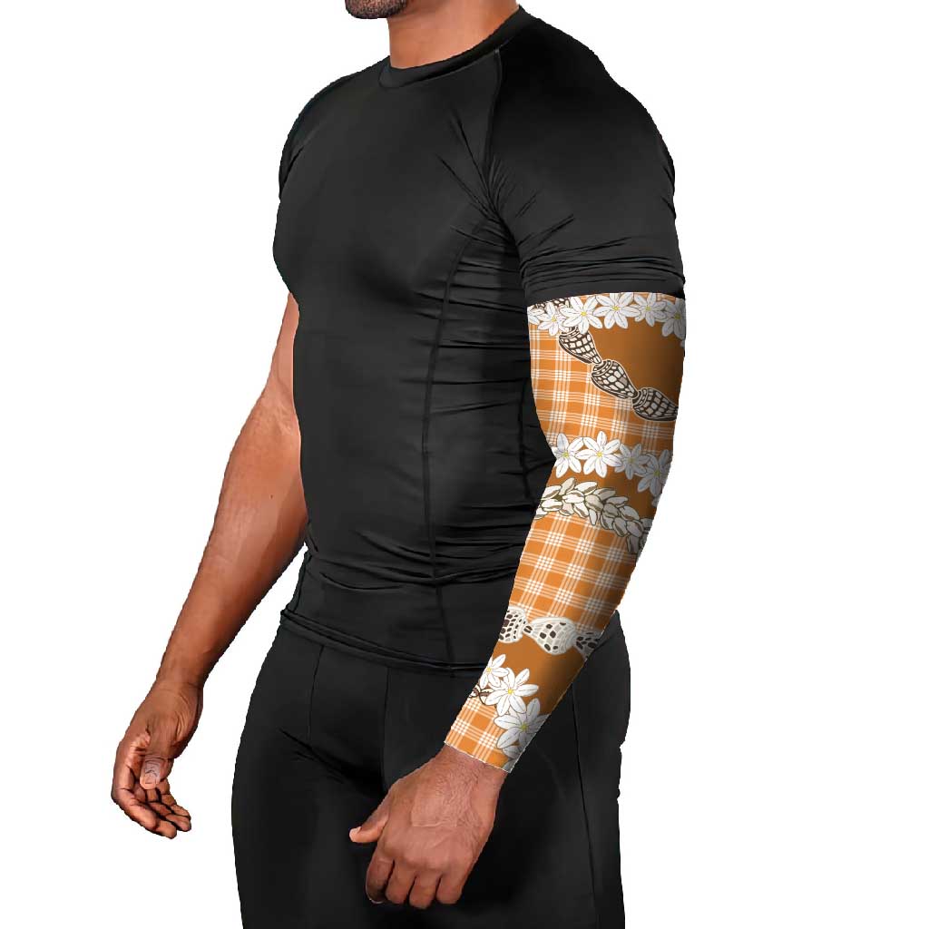 Orange Hawaii Tiare and Shell Lei Arm Sleeves Hawaiian Palaka Luxury Vibes LT14 - Polynesian Pride