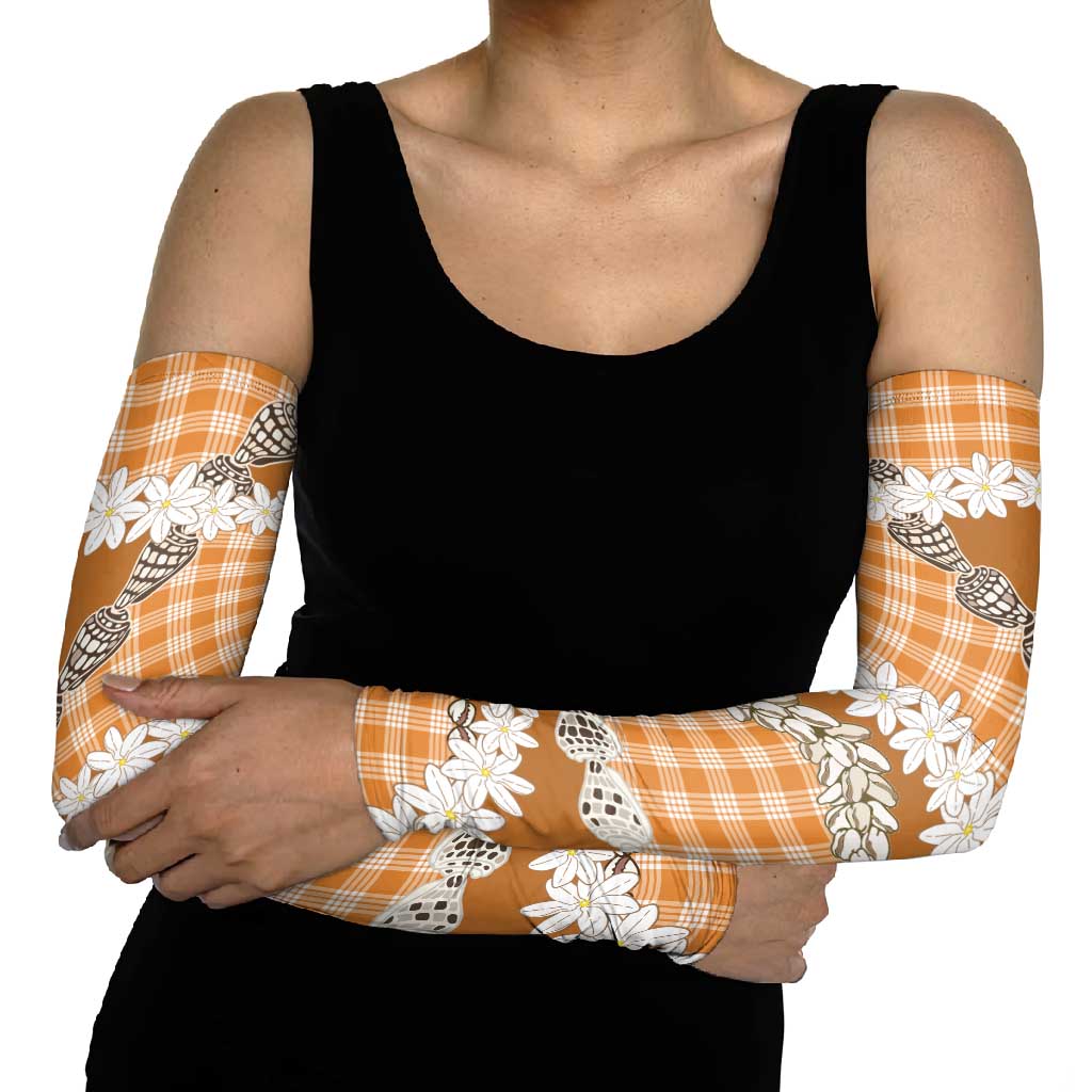 Orange Hawaii Tiare and Shell Lei Arm Sleeves Hawaiian Palaka Luxury Vibes LT14 - Polynesian Pride