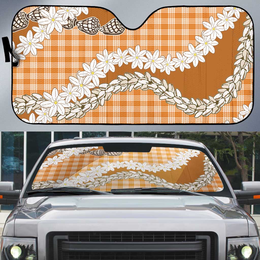 Orange Hawaii Tiare and Shell Lei Auto Sun Shade Hawaiian Palaka Luxury Vibes - Polynesian Pride