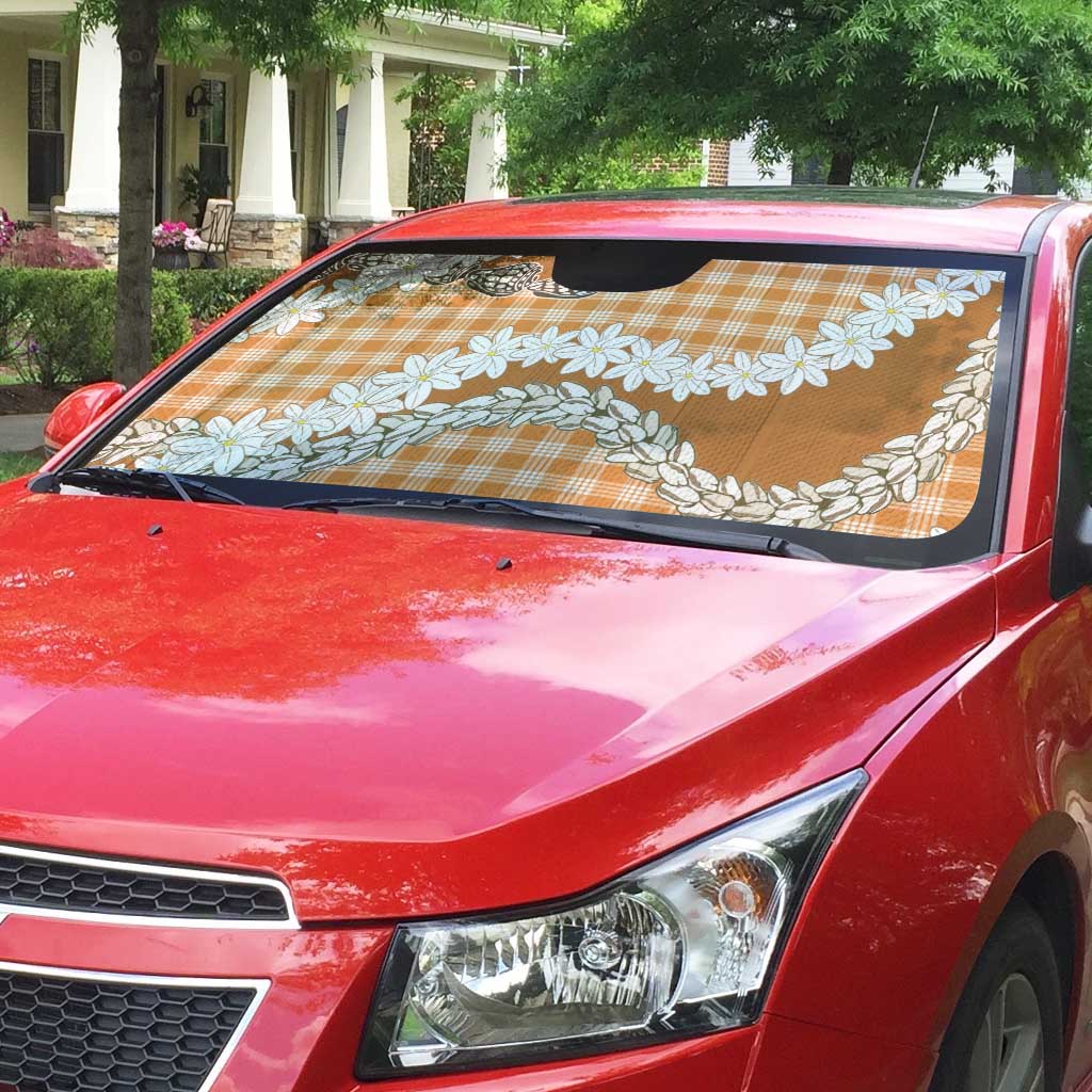 Orange Hawaii Tiare and Shell Lei Auto Sun Shade Hawaiian Palaka Luxury Vibes - Polynesian Pride