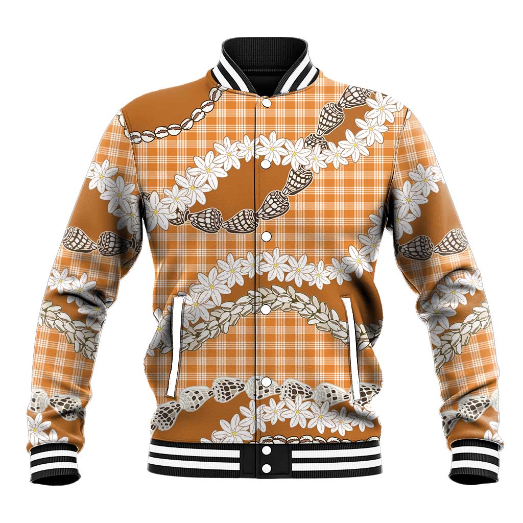 Orange Hawaii Tiare and Shell Lei Baseball Jacket Hawaiian Palaka Luxury Vibes LT14 Unisex Orange - Polynesian Pride