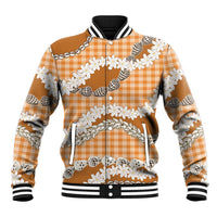 Orange Hawaii Tiare and Shell Lei Baseball Jacket Hawaiian Palaka Luxury Vibes LT14 Unisex Orange - Polynesian Pride