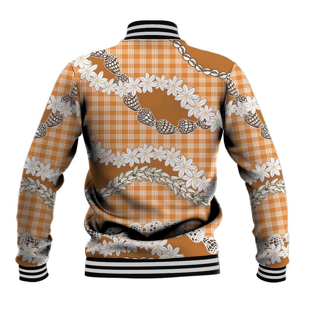 Orange Hawaii Tiare and Shell Lei Baseball Jacket Hawaiian Palaka Luxury Vibes LT14 - Polynesian Pride