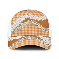Orange Hawaii Tiare and Shell Lei Baseball Net Cap Hawaiian Palaka Luxury Vibes LT14 One Size White Orange - Polynesian Pride