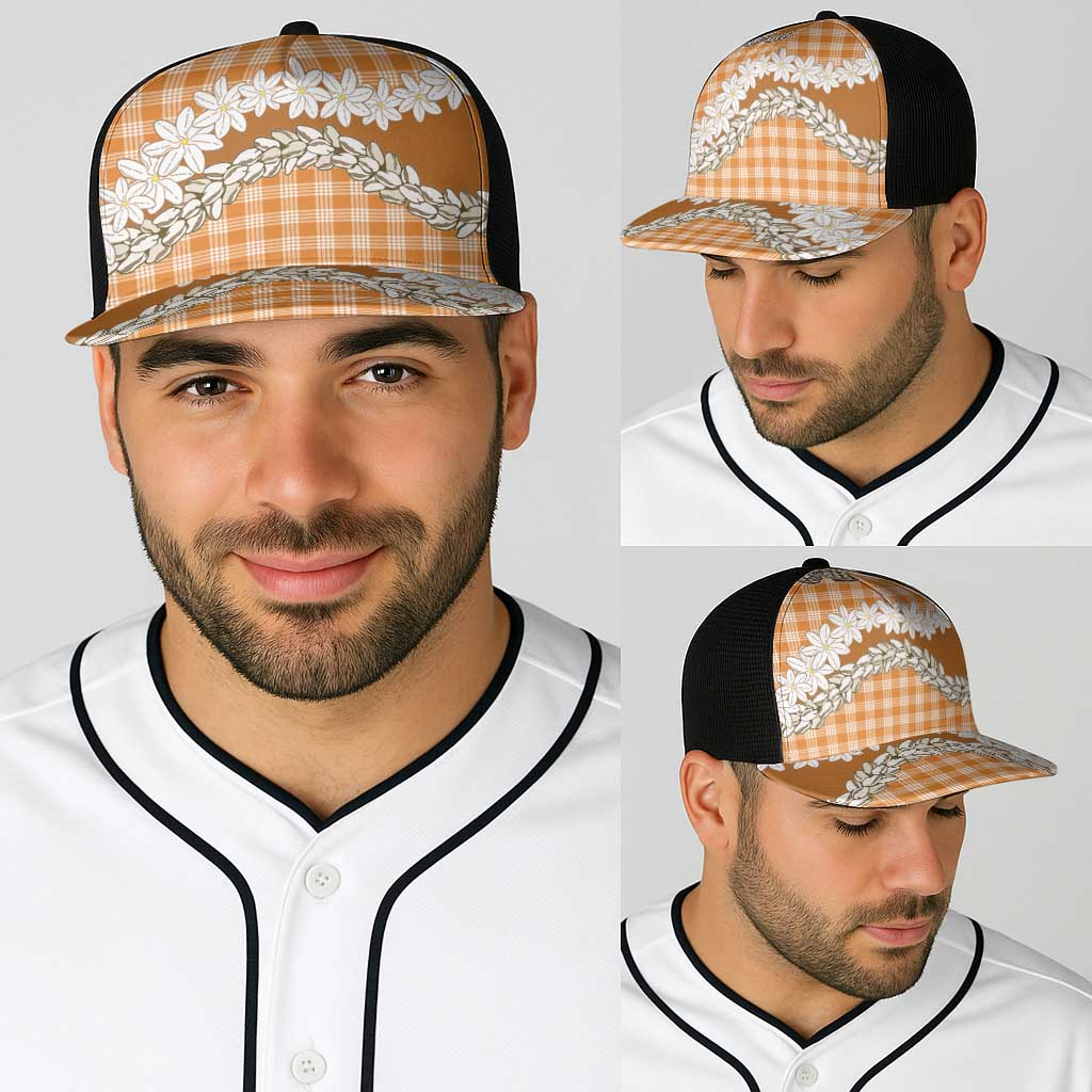 Orange Hawaii Tiare and Shell Lei Baseball Net Cap Hawaiian Palaka Luxury Vibes LT14 - Polynesian Pride