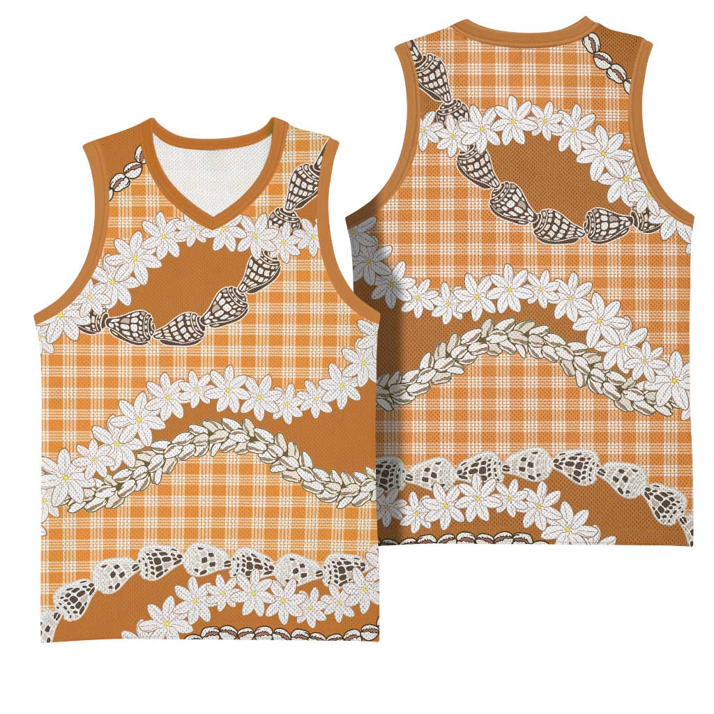 Orange Hawaii Tiare and Shell Lei Basketball Jersey Hawaiian Palaka Luxury Vibes LT14 - Polynesian Pride