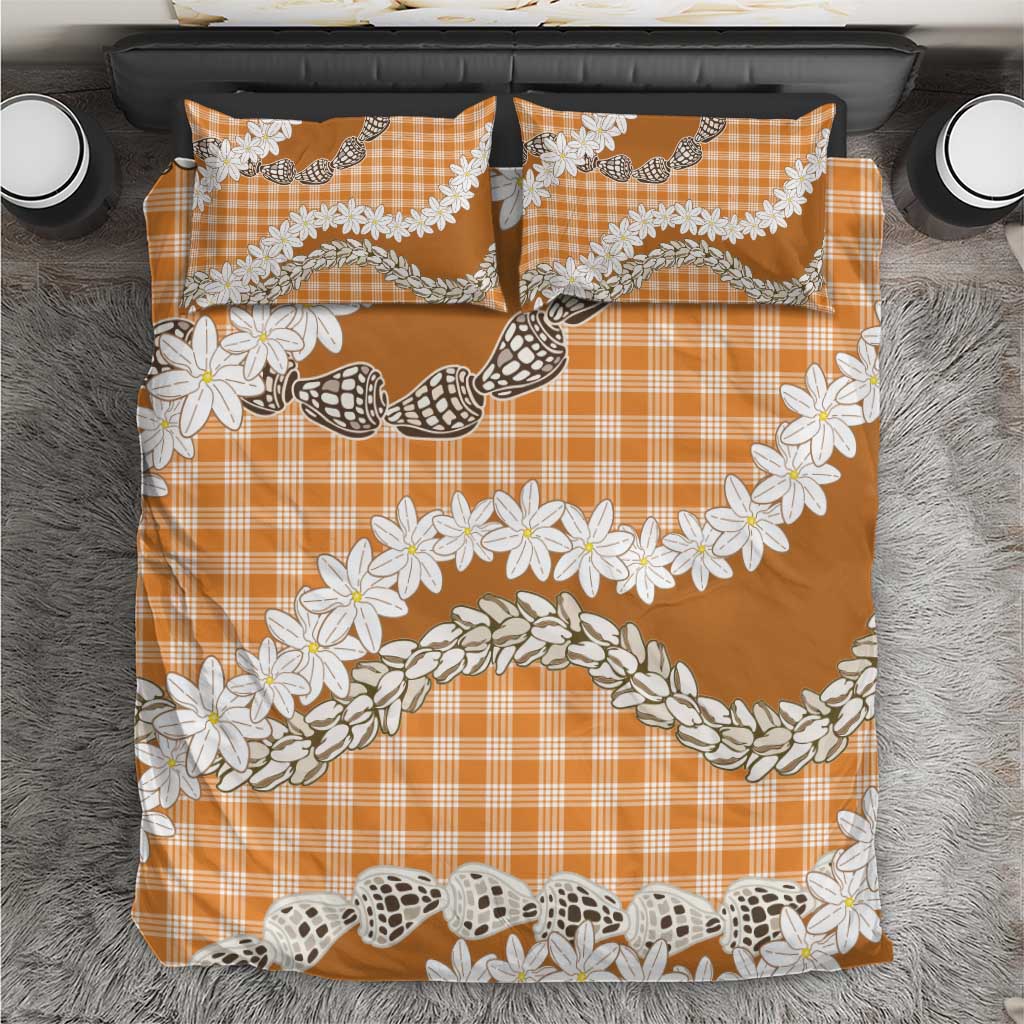 Orange Hawaii Tiare and Shell Lei Bedding Set Hawaiian Palaka Luxury Vibes - Polynesian Pride