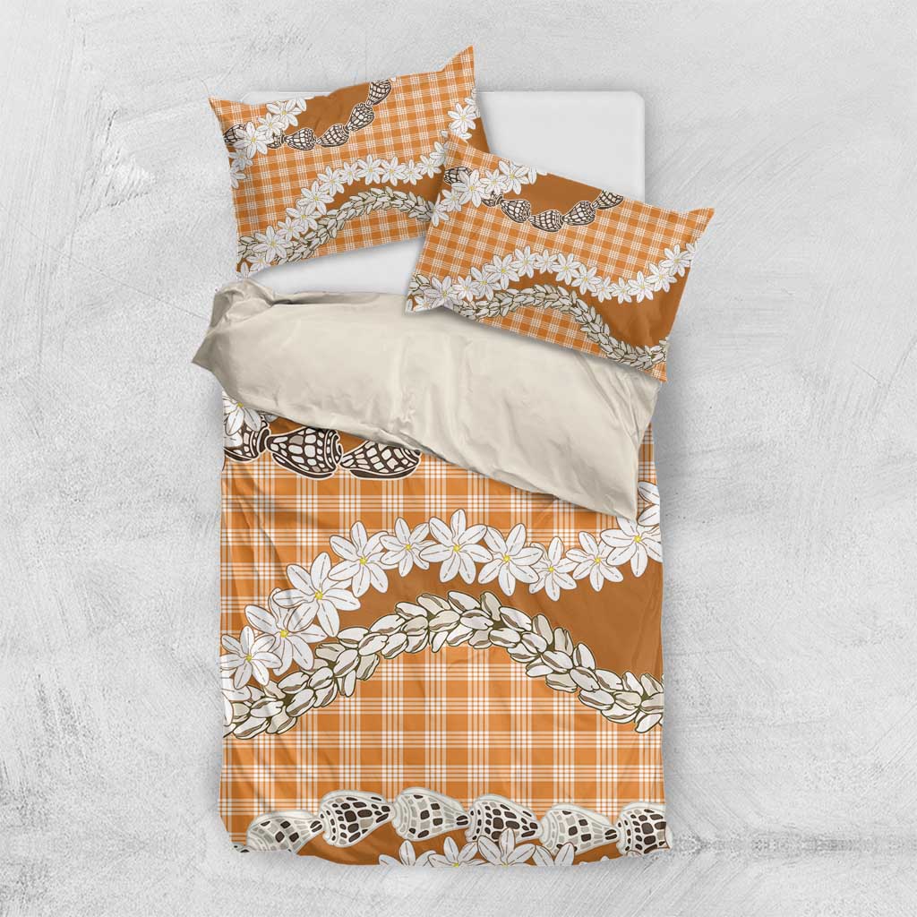 Orange Hawaii Tiare and Shell Lei Bedding Set Hawaiian Palaka Luxury Vibes - Polynesian Pride