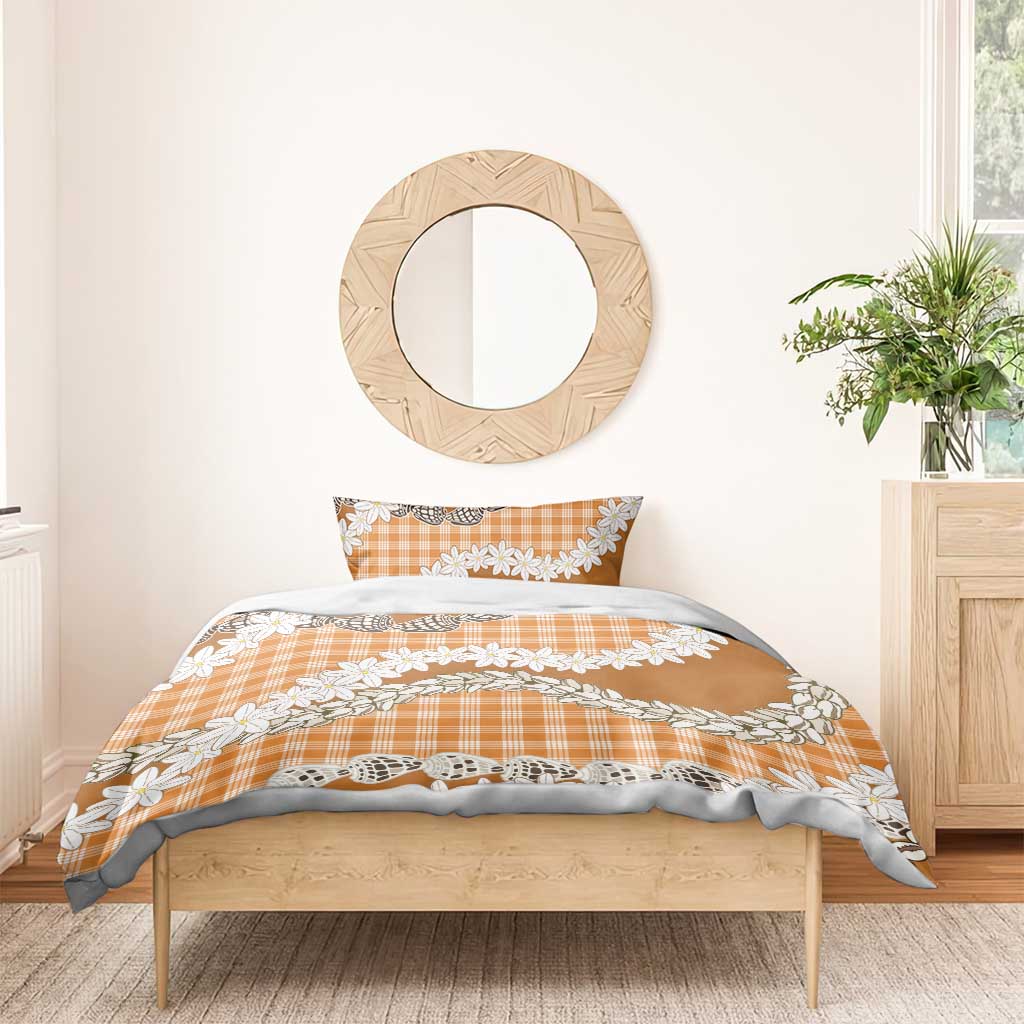 Orange Hawaii Tiare and Shell Lei Bedding Set Hawaiian Palaka Luxury Vibes - Polynesian Pride