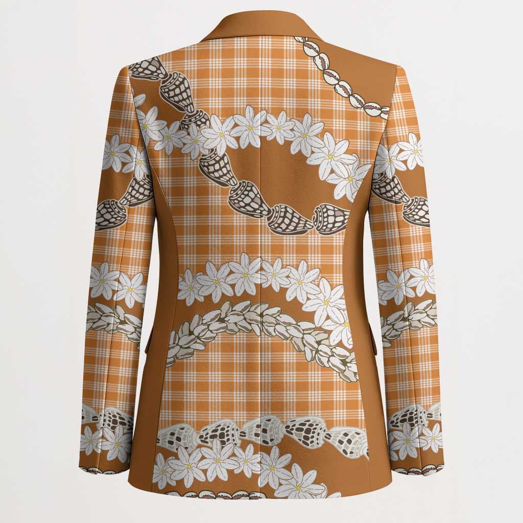 Orange Hawaii Tiare and Shell Lei Blazer Hawaiian Palaka Luxury Vibes - Polynesian Pride