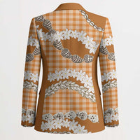 Orange Hawaii Tiare and Shell Lei Blazer Hawaiian Palaka Luxury Vibes - Polynesian Pride