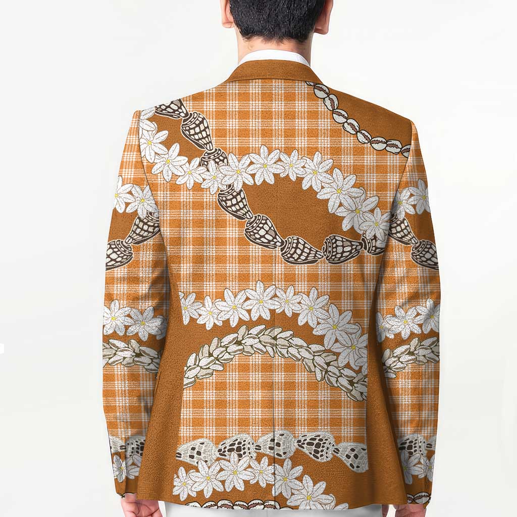 Orange Hawaii Tiare and Shell Lei Blazer Hawaiian Palaka Luxury Vibes - Polynesian Pride
