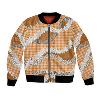 Orange Hawaii Tiare and Shell Lei Bomber Jacket Hawaiian Palaka Luxury Vibes - Polynesian Pride