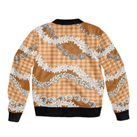 Orange Hawaii Tiare and Shell Lei Bomber Jacket Hawaiian Palaka Luxury Vibes - Polynesian Pride