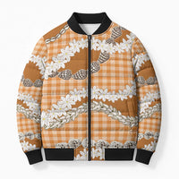 Orange Hawaii Tiare and Shell Lei Bomber Puffer Jacket Hawaiian Palaka Luxury Vibes LT14 Unisex Orange - Polynesian Pride