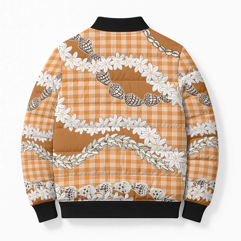 Orange Hawaii Tiare and Shell Lei Bomber Puffer Jacket Hawaiian Palaka Luxury Vibes LT14 - Polynesian Pride