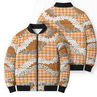 Orange Hawaii Tiare and Shell Lei Bomber Puffer Jacket Hawaiian Palaka Luxury Vibes LT14 - Polynesian Pride