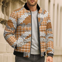 Orange Hawaii Tiare and Shell Lei Bomber Puffer Jacket Hawaiian Palaka Luxury Vibes LT14 - Polynesian Pride