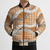 Orange Hawaii Tiare and Shell Lei Bomber Puffer Jacket Hawaiian Palaka Luxury Vibes LT14 - Polynesian Pride