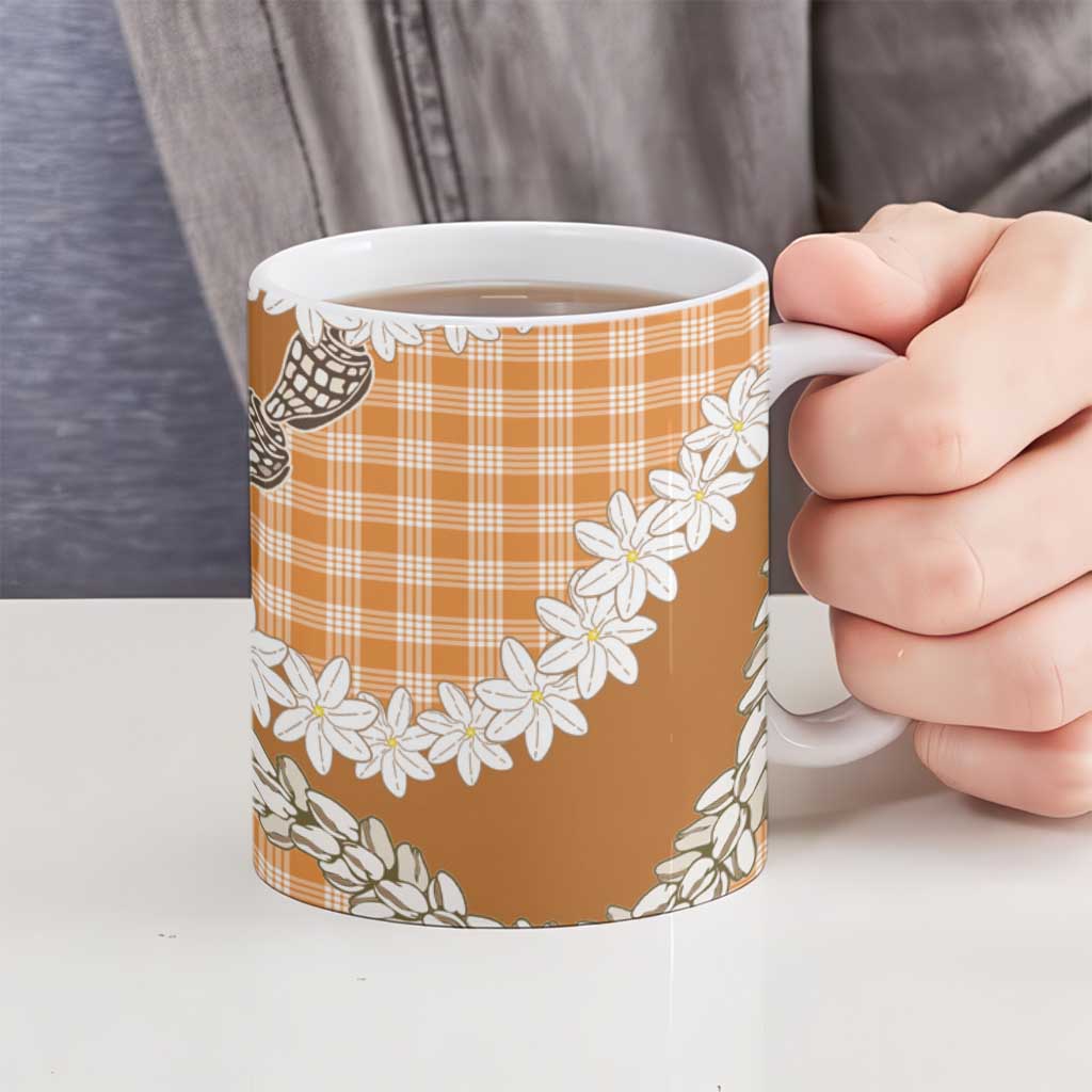 Orange Hawaii Tiare and Shell Lei Ceramic Mug Hawaiian Palaka Luxury Vibes LT14 - Polynesian Pride