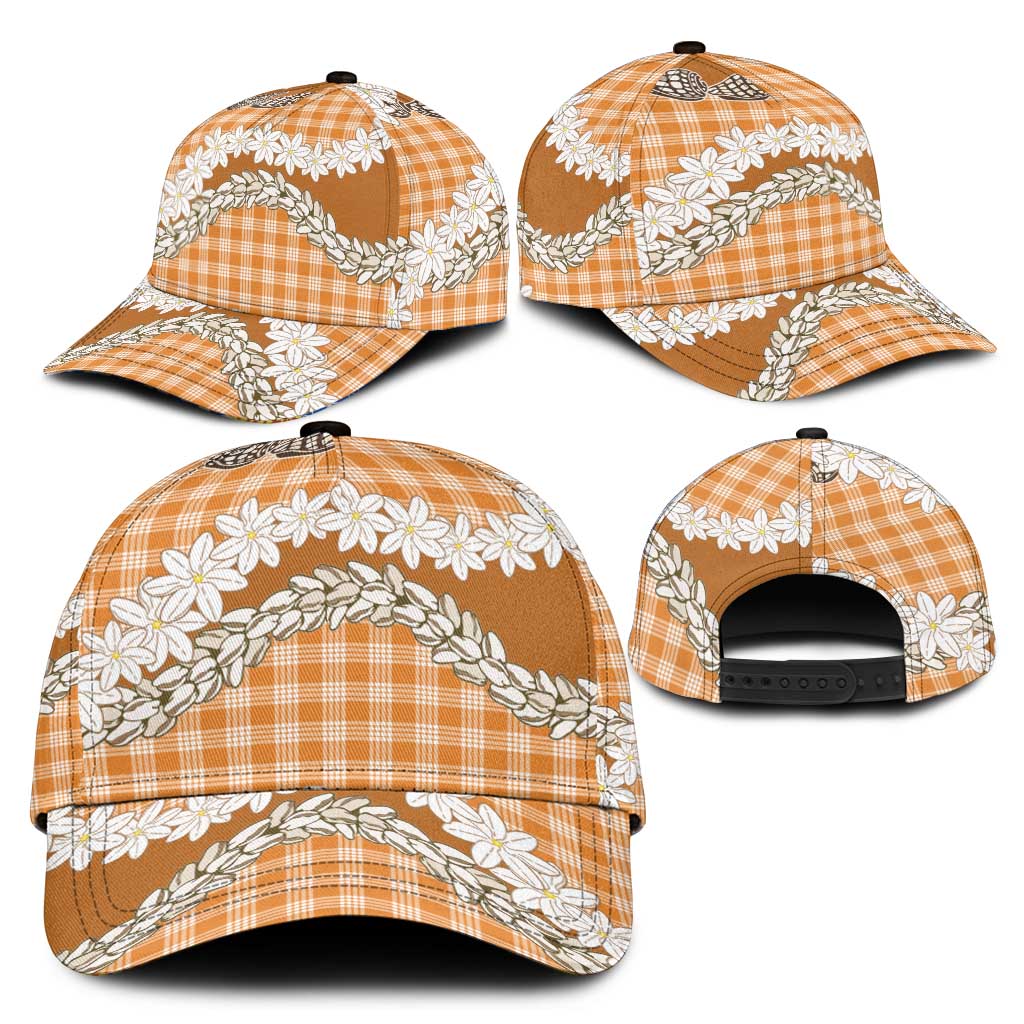 Orange Hawaii Tiare and Shell Lei Classic Cap Hawaiian Palaka Luxury Vibes LT14 - Polynesian Pride