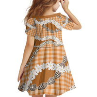 Orange Hawaii Tiare and Shell Lei Family Matching Off The Shoulder Long Sleeve Dress and Hawaiian Shirt Hawaiian Palaka Luxury Vibes - Polynesian Pride