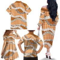 Orange Hawaii Tiare and Shell Lei Family Matching Off The Shoulder Long Sleeve Dress and Hawaiian Shirt Hawaiian Palaka Luxury Vibes - Polynesian Pride