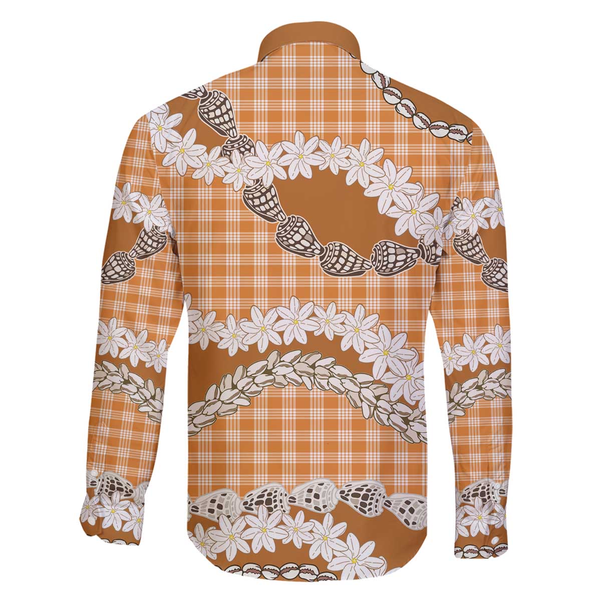Orange Hawaii Tiare and Shell Lei Family Matching Off The Shoulder Long Sleeve Dress and Hawaiian Shirt Hawaiian Palaka Luxury Vibes - Polynesian Pride