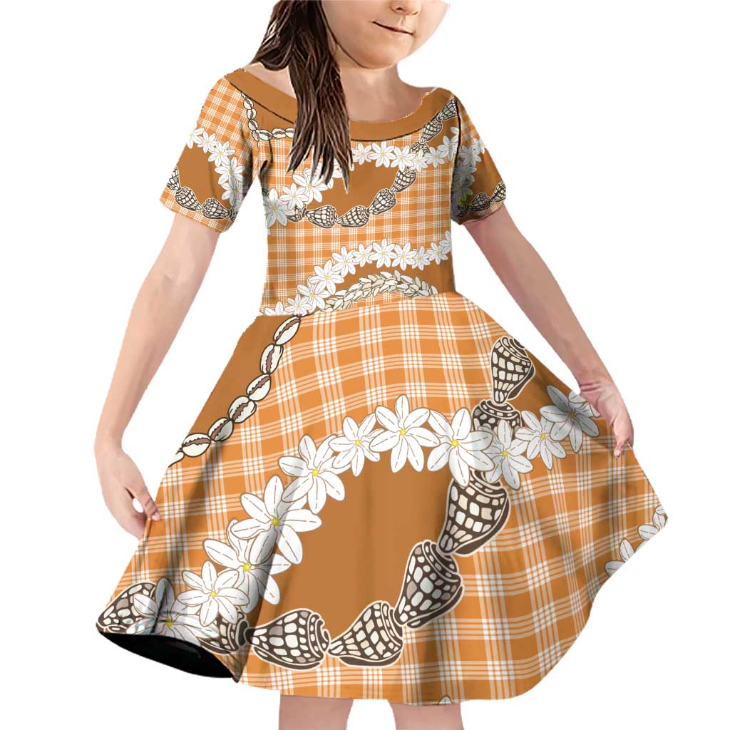 Orange Hawaii Tiare and Shell Lei Family Matching Off Shoulder Short Dress and Hawaiian Shirt Hawaiian Palaka Luxury Vibes - Polynesian Pride