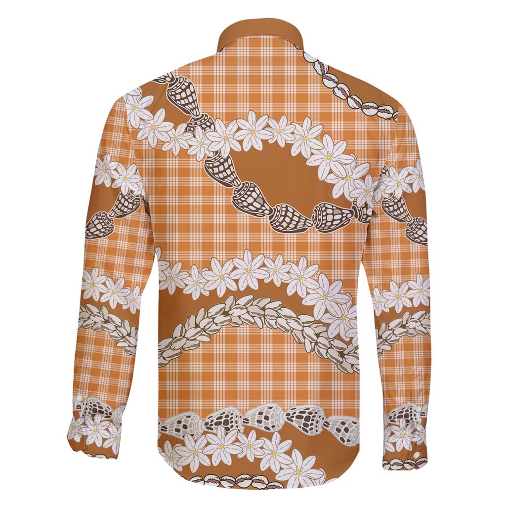 Orange Hawaii Tiare and Shell Lei Family Matching Off Shoulder Short Dress and Hawaiian Shirt Hawaiian Palaka Luxury Vibes - Polynesian Pride