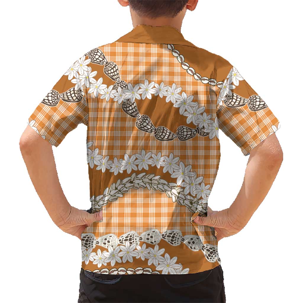Orange Hawaii Tiare and Shell Lei Family Matching Puletasi and Hawaiian Shirt Hawaiian Palaka Luxury Vibes - Polynesian Pride