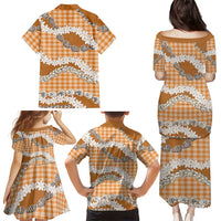 Orange Hawaii Tiare and Shell Lei Family Matching Puletasi and Hawaiian Shirt Hawaiian Palaka Luxury Vibes - Polynesian Pride